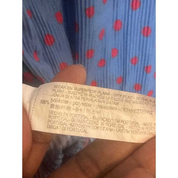 Zara Trafaluc Dress Women's Medium Blue/Red Polka Dots Cap Sleeve Pleated Midi - Picture 7 of 7